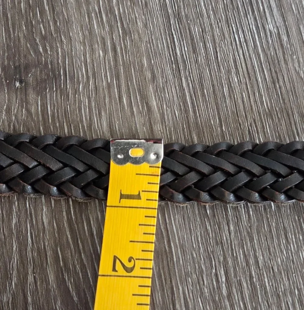 Braided Brown Leather Belt - Solid Brass Buckle - 30